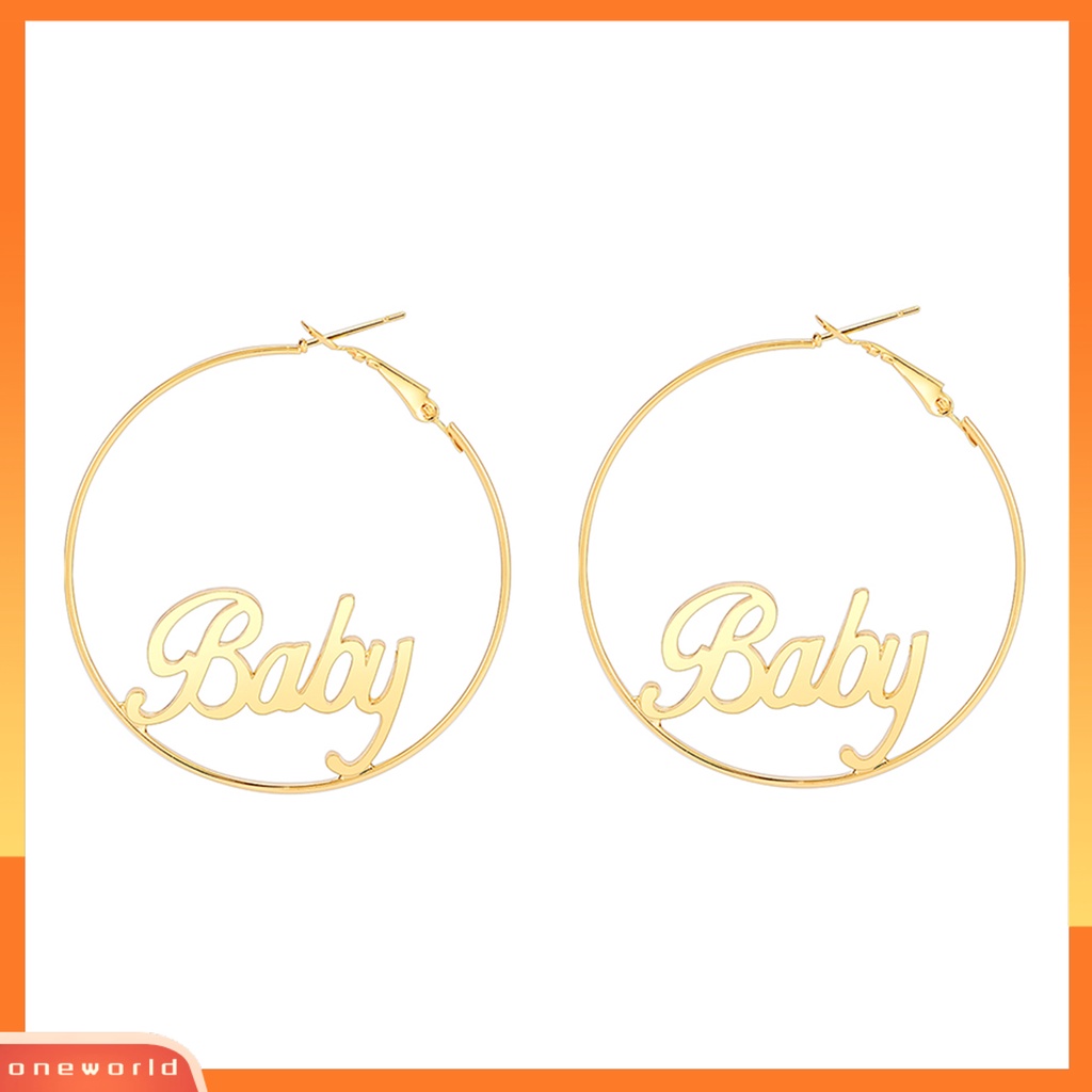 [ONE] 1pasang Anting Hoop Desain Huruf Berlebihan Anti-tarnish Perhiasan Pernikahan Alloy Besar Halus Wanita Anting Lingkaran Bulat Loop Earrings