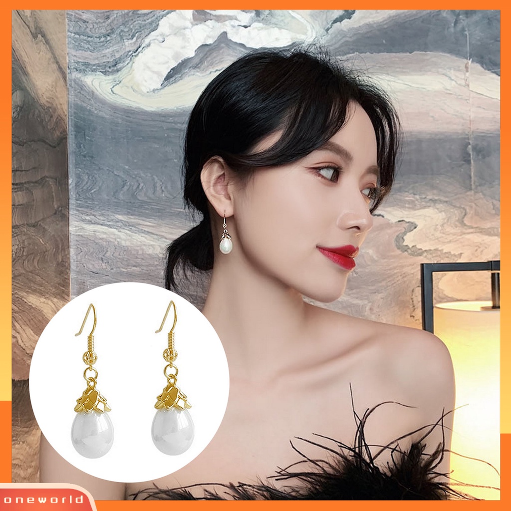 [ONE] 1pasang Anting Kait Mutiara Imitasi Vintage Elegan Mewah Temperamen Emas Pendek Panjang Rumbai Wanita Menjuntai Drop Earrings Aksesoris Perhiasan