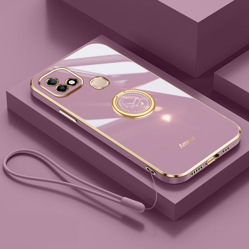 Andyh Casing Ponsel Silikon Ultra Tipis Untuk Infinix Smart 5pro Hot 10i X659B X658E X658B Deluxe Fall Protection Gold Band Dengan Jam Cincin Dan Lanyard Gratis