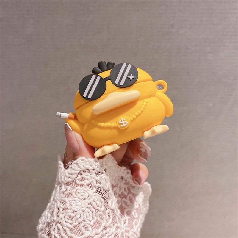 Psyduck Kartun Hip Hop 3D Dengan Rantai Emas Bluetooth Earphone Case Cover Untuk Airpods1 2 3 Pro i12 i10 i13 i9s inpods 12 13 Airpods3 Shockproof Waterproof TWS Protector