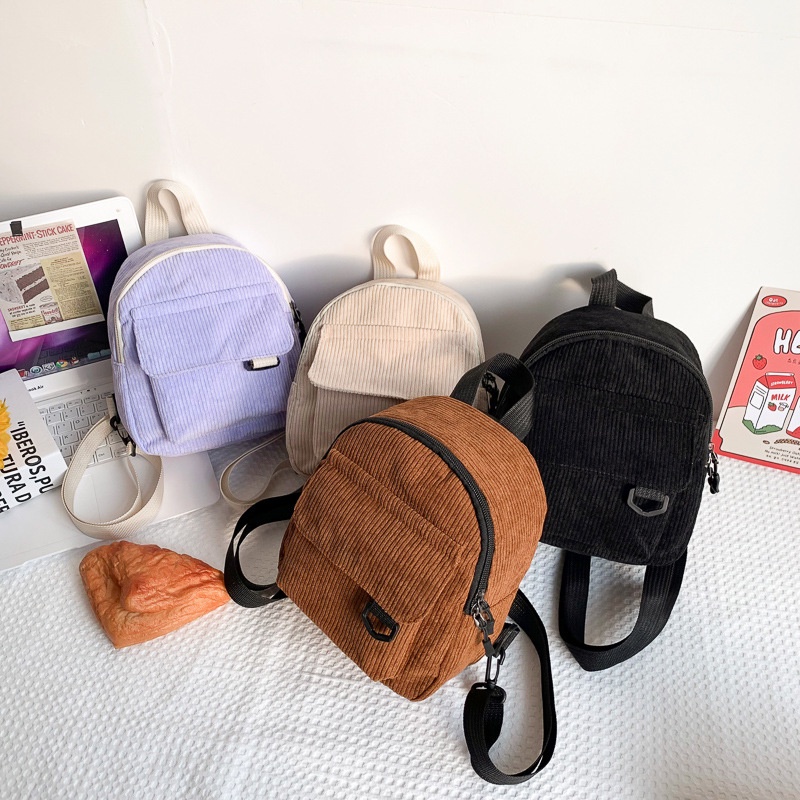 FINOM Little Backpack - Tas Ransel Mini Corduroy | Backpack Wanita Remaja Fashion Trend Korea