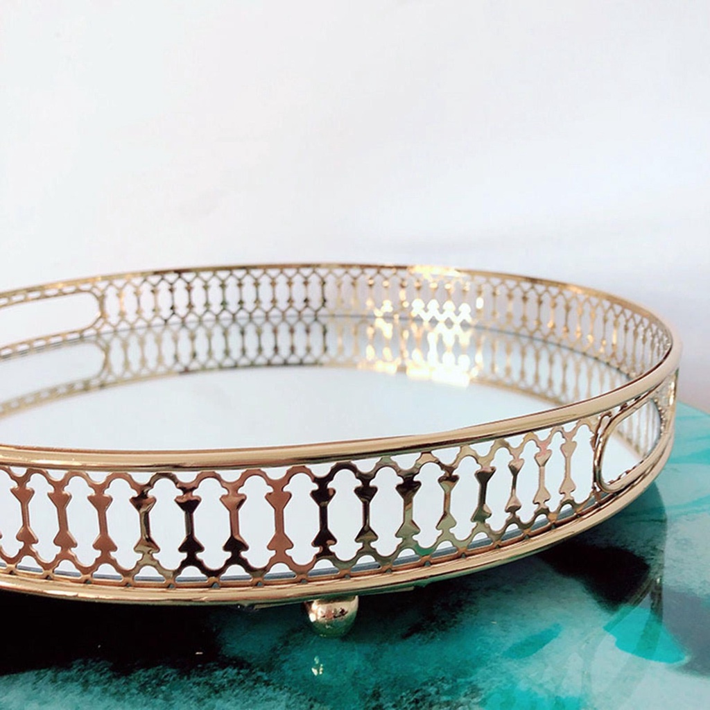 Crystal Tray Round Makeup Organizer Piring Saji Makanan Penutup Dekorasi Rumah