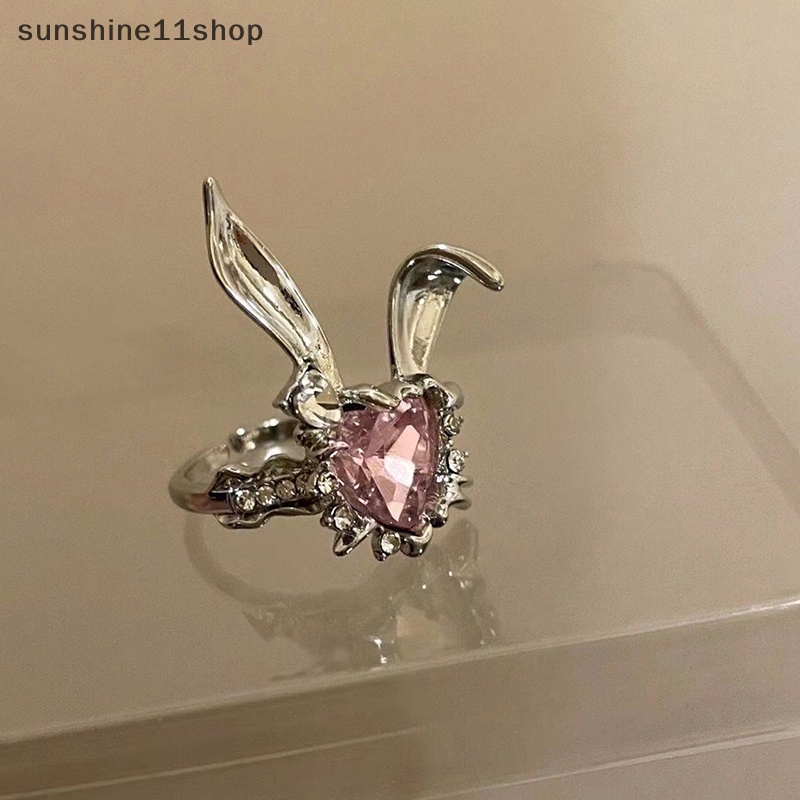 Sho Baru Indah Telinga Kelinci Adjustable Rings Bunny Zircon Perhiasan Pembukaan Cincin Untuk Gadis Pasangan Wanita Valene Hadiah Hari N