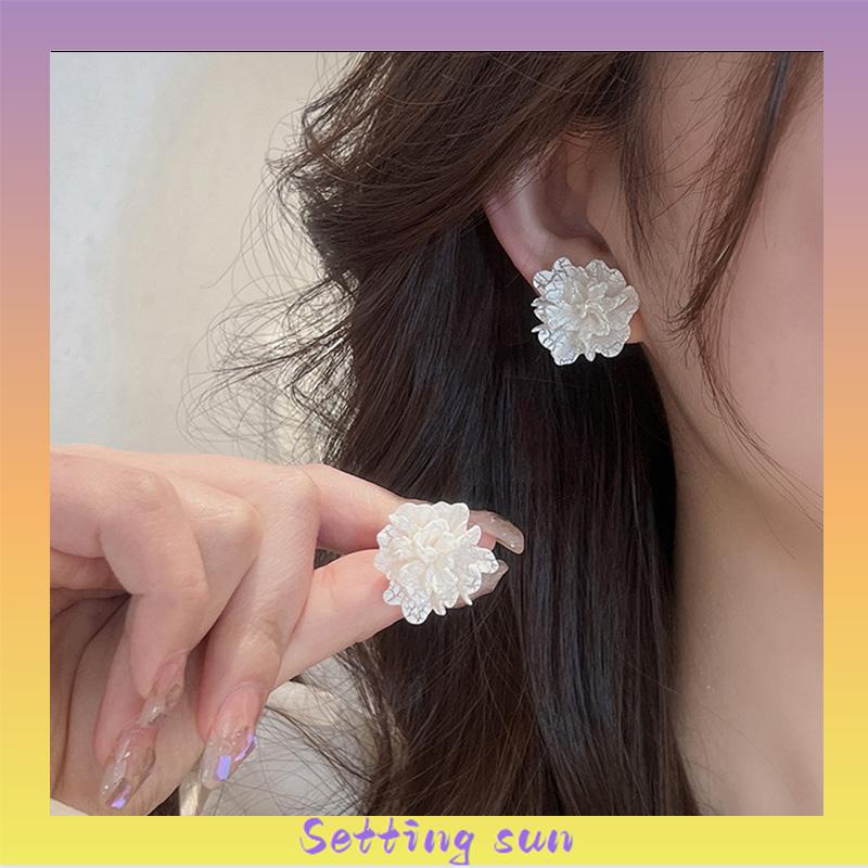 Anting Stud 925 Silver Needle Bentuk Bunga Camellia Fahion Korea Gaya Untuk Wanita TN