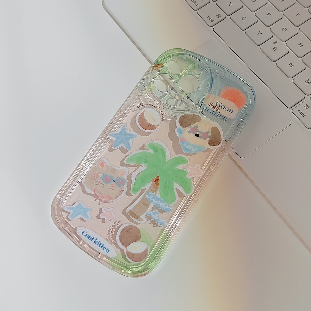 IPHONE Ins Musim Panas Liburan Lucu Kucing Kartun Silikon Case Untuk Iphone14 11 12 13 PRO MAX Casing Cover Pelindung AT0339
