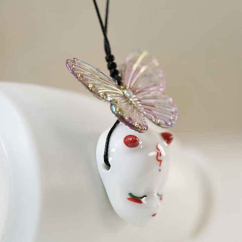 Ins Butterfly Ceramic Face Pendant Vintage Kalung Choker Untuk Wanita Perhiasan Aksesoris Hadiah