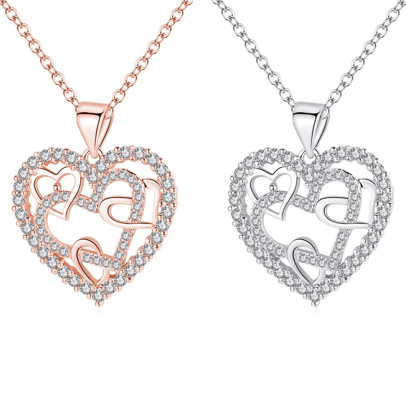 Jepang Korea Style Minimalis Cubic Zircon Cinta Ganda Kalung Tembaga Liontin Hati Rantai Sederhana