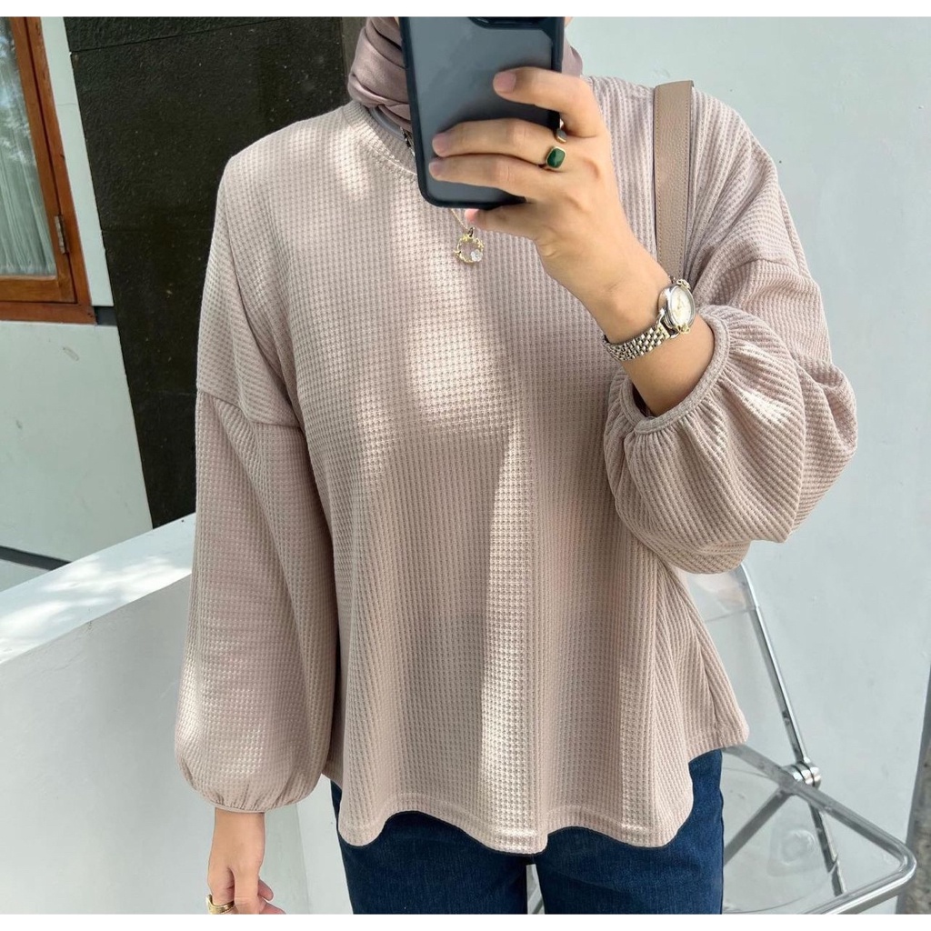 BEFAST - ZFS OOTD WANITA BLOUSE ZAR / FRISTI WAFFLE BLOUSE / Atasan lengan Panjang Wanita / Fashion kekinian remaja ABG Trendy / Blouse Polos Formal / Pakaian Kekinian Remaja ABG Trendy / Outfit Daily Wanita Kerja