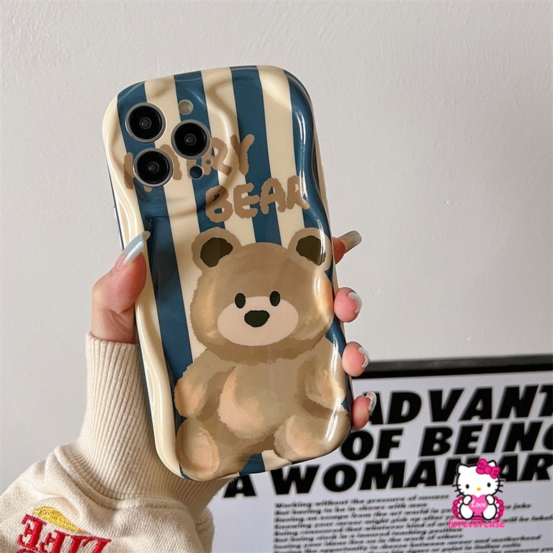 Flowers Case Untuk Vivo Y36 Y35 Y21 Y16 Y30 Y22 Y12 Y33s Y15 Y15A Y22s Y21s Y02 Y11 Y17 Y51A Y31 Y95 Y91 Y51 Y12s Y91C Y20 Y15s Y12i Y20i Beruang Lucu Stripe 3D Wavy Curved Edge Case