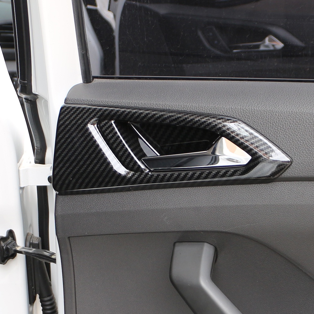 4pcs Carbon Fiber Mobil Inner Handle Pintu Cover Stiker Lis Untuk Volkswagen VW T-Cross Tcross 2018-2023 Aksesoris