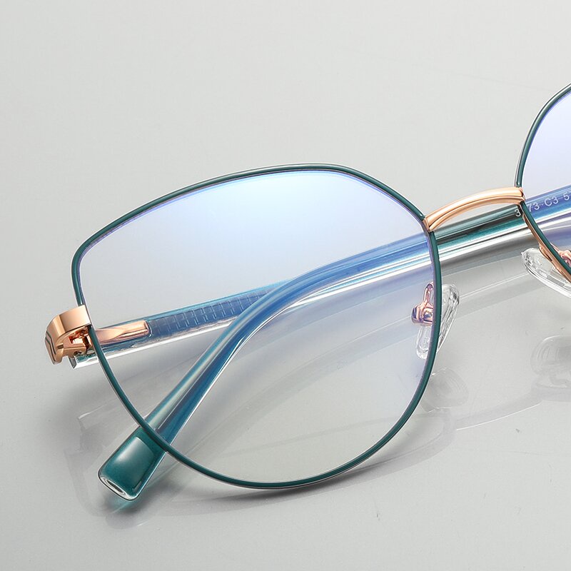 (YUZHU) Western Fashion Optik Kacamata Bingkai Logam CP Mortise Dot Cat Anti Cahaya Biru Eyeglasses