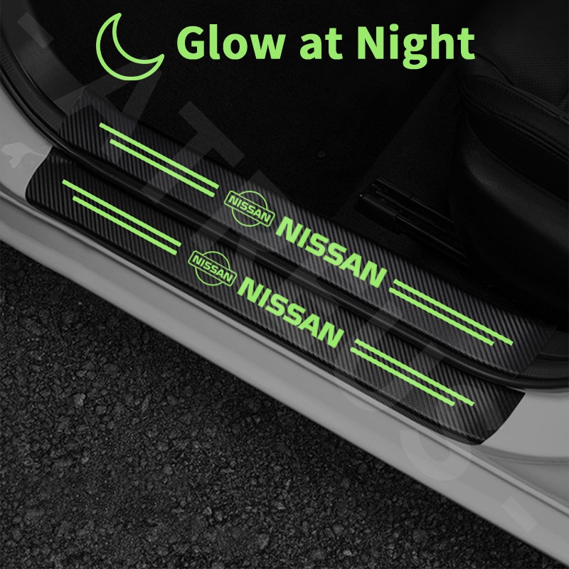 Luminous Stiker Pelindung Pintu Mobil Nissan Anti Gores Threshold Strips Mobil Stiker Untuk Nissan March Juke Skyline Terra Livina Note Xtrail Magnite Kicks Navara Serena Leaf