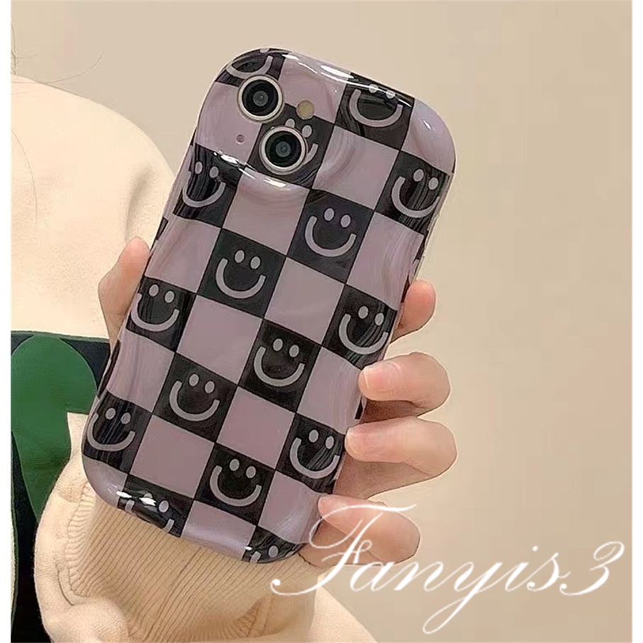 Redmi 12C A1 10C 10 10A 9 9A 9C 9T Note 12 12s 11s 10s 11 10 9s 9 Pro Xiaomi Poco X3 X3NFC X3Pro 12 11 Lite Checkerboard Smiley Face Wavy Curved Edge Phone Case TPU Soft Cover