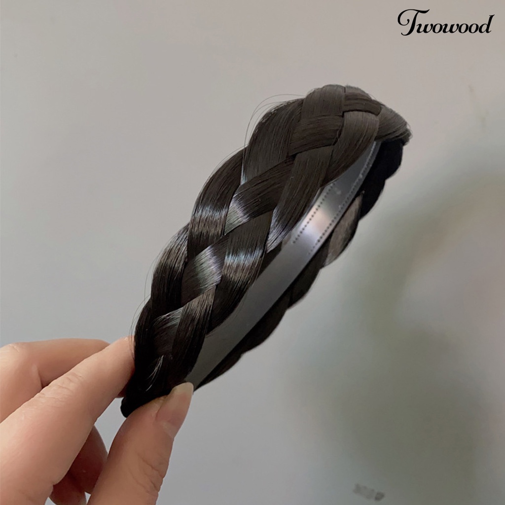 Twowood Braided Wig Headband Bertepi Lebar Dekorasi Rambut Empat Helai Twist Kepang Cuci Muka Aksesoris Rambut