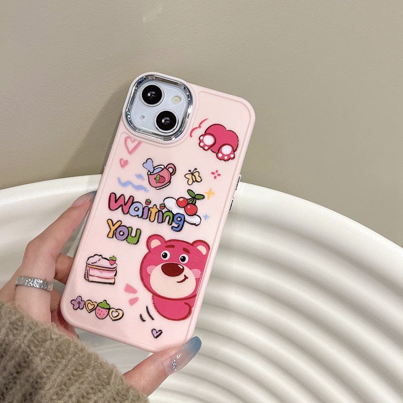 All New Electroplated Camera Skin Silicone Soft Case IPhone 11 12 13 14 Pro Max Women's Fashion Gift Cute Cartoon Phone Case Strawberry Bear Lotso