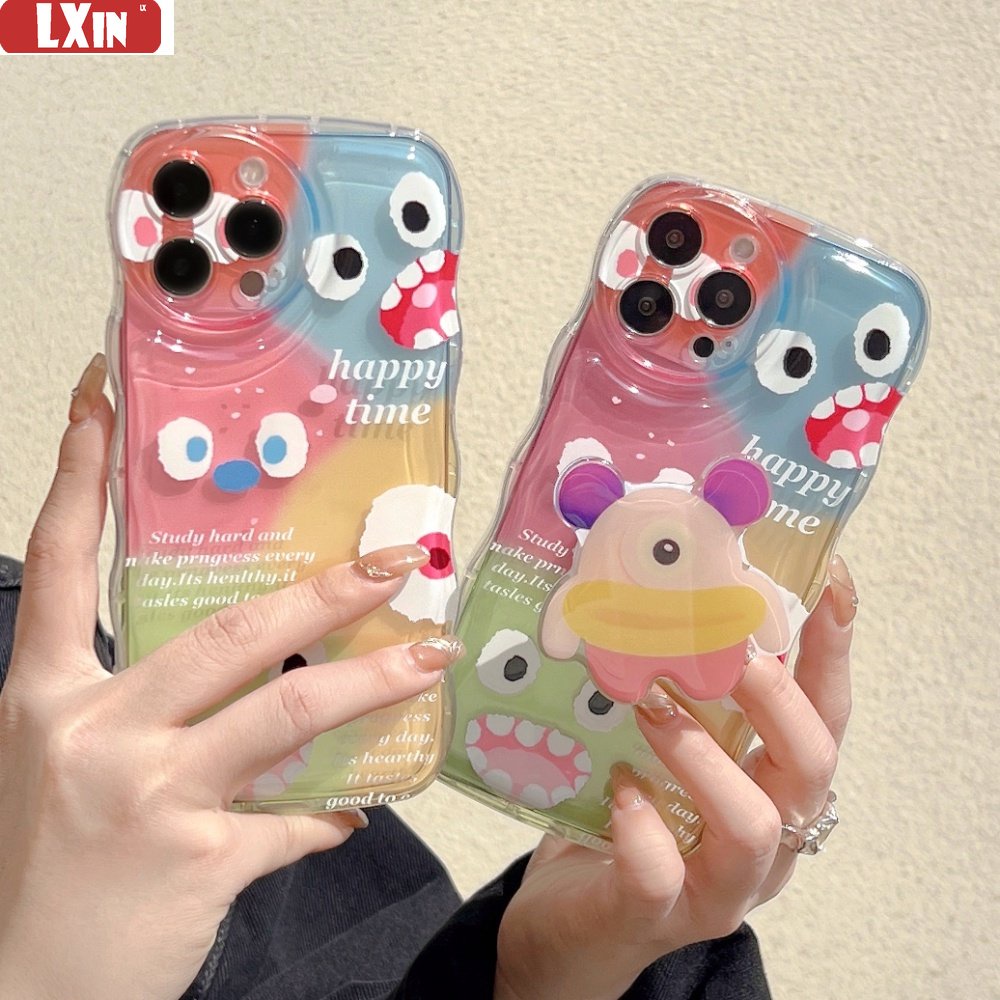 Casing Lucu Realme C55 C21Y C25Y C11 C33 C35 C31 C30 C30s Realme 10 9i 8i 6i 5 7i C15 C25 C12 C20 C3 C2 C1 Narzo 50monster Dengan Holder 3D Wavy Curved Edge Case