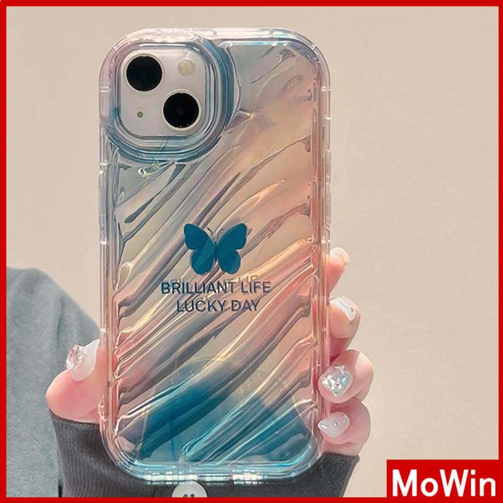 Case iPhone 14 Pro Max iPhone Case Laser Reflektif Bening Phone Case TPU Soft Case Airbag Gradien Sederhana Kupu-kupu Kompatibel dengan iPhone 13 Pro Max 12 Pro Max 11 Xr Xs Max 7 8Plus