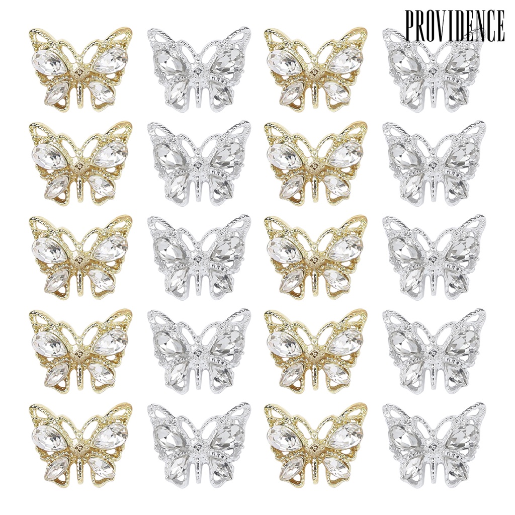 Providence 20 Pcs Butterfly Nail Charms Shining Rhinestones Inlay Faux Crystal 3D Charms DIY Manicure Aksesoris Nail Art Perhiasan Ponsel Case Dekorasi Perlengkapan Kuku