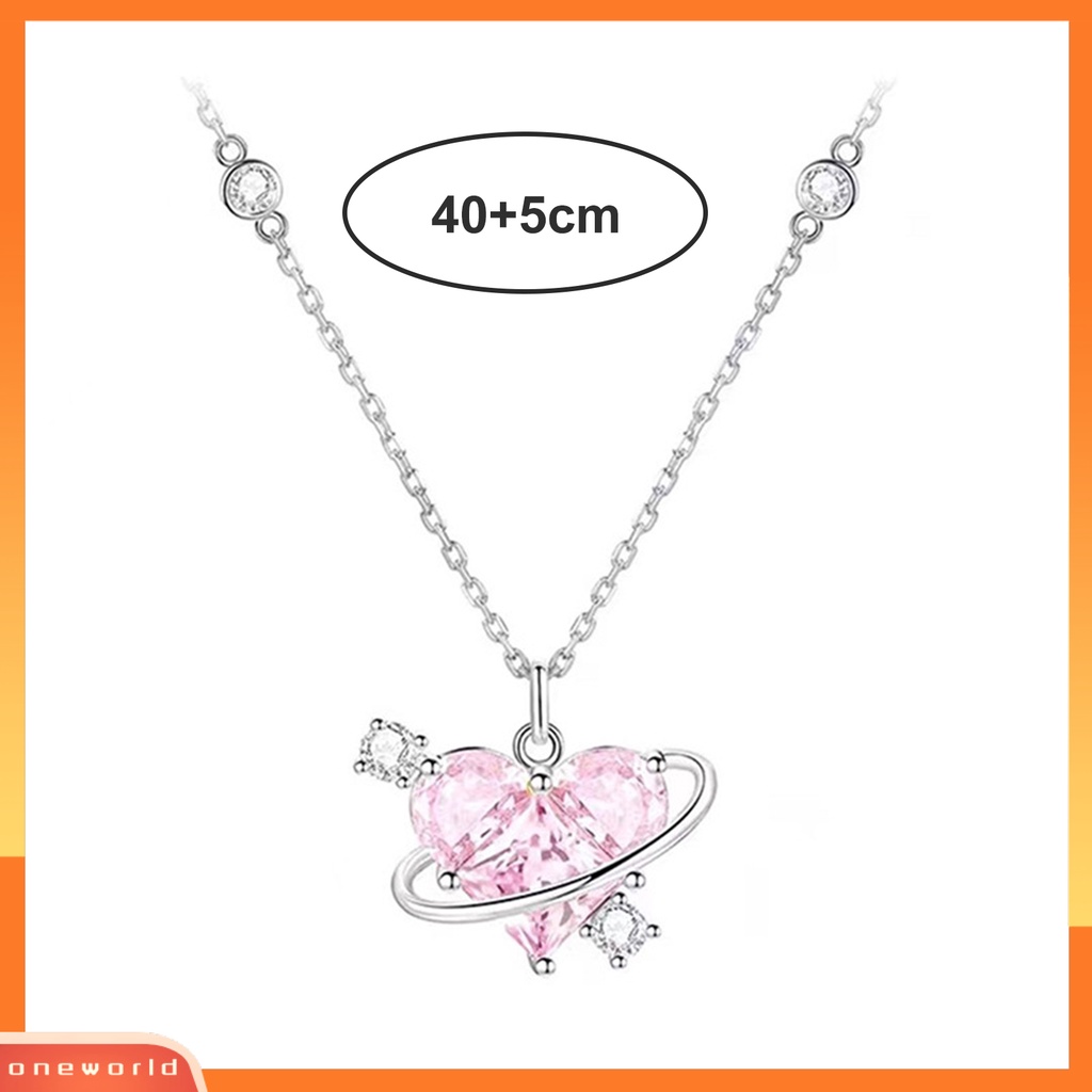 [ONE] Planet Kalung Hati Bersinar Kristal Imitasi Geometris Berbentuk Electroplating Dress Up Mewah Lady Planet Pendant Necklace Perhiasan Aksesori