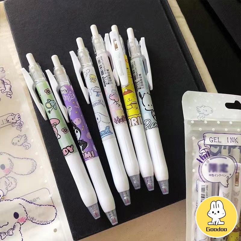 

6Pcs/Set Pena Karakter Kartun Lucu Sanrio Kuromi Melody 0.5mm Pena Gel Mekanik Pola Lucu Alat Tulis -Doo