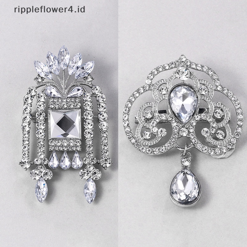 {rippleflower4.id} Bros Kristal Vintage Untuk Pernikahan Wanita Gaun Pesta Berlian Imitasi Pengantin Buket Tetesan Air Bros Pin~