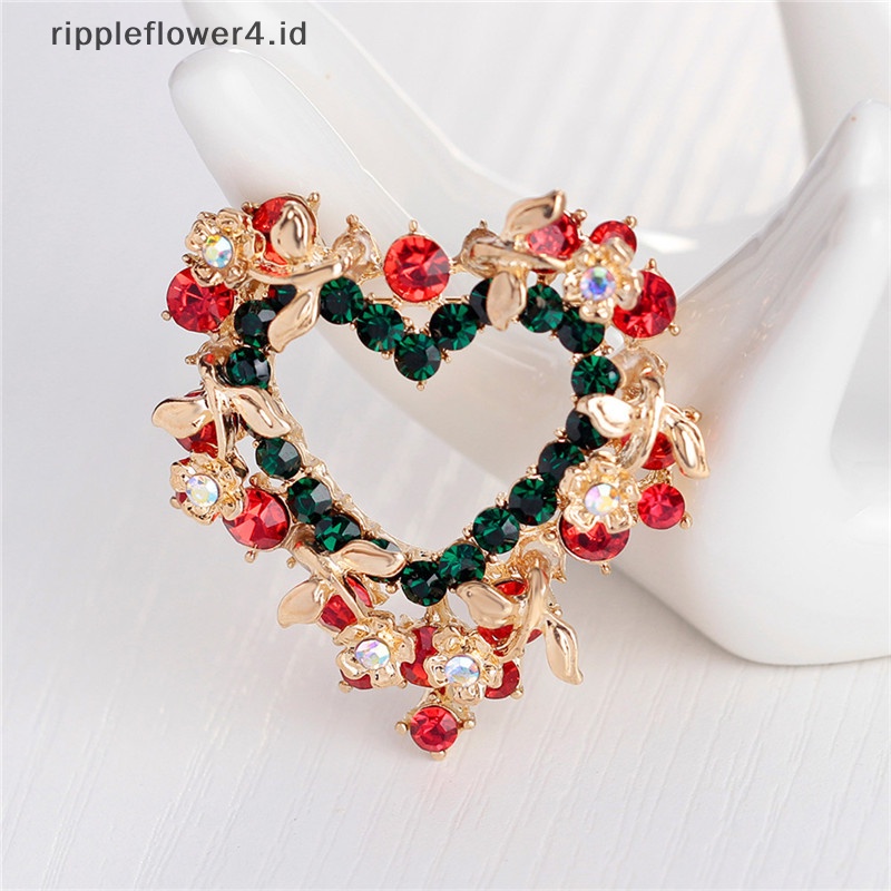 {rippleflower4.id} Fashion Unisex Jantung Garland Berlian Imitasi Snowman Natal Bros Pin Xmas Hadiah~