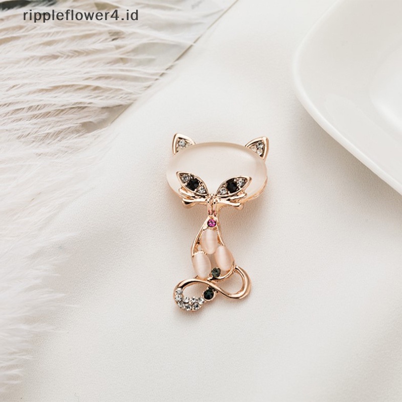 {rippleflower4.id} Vintage Kristal Desain Kucing Bros Fashion Hewan Lucu Berlian Imitasi Opal Bros Wanita Perhiasan Pakaian Pin Aksesoris Hadiah Pesta~