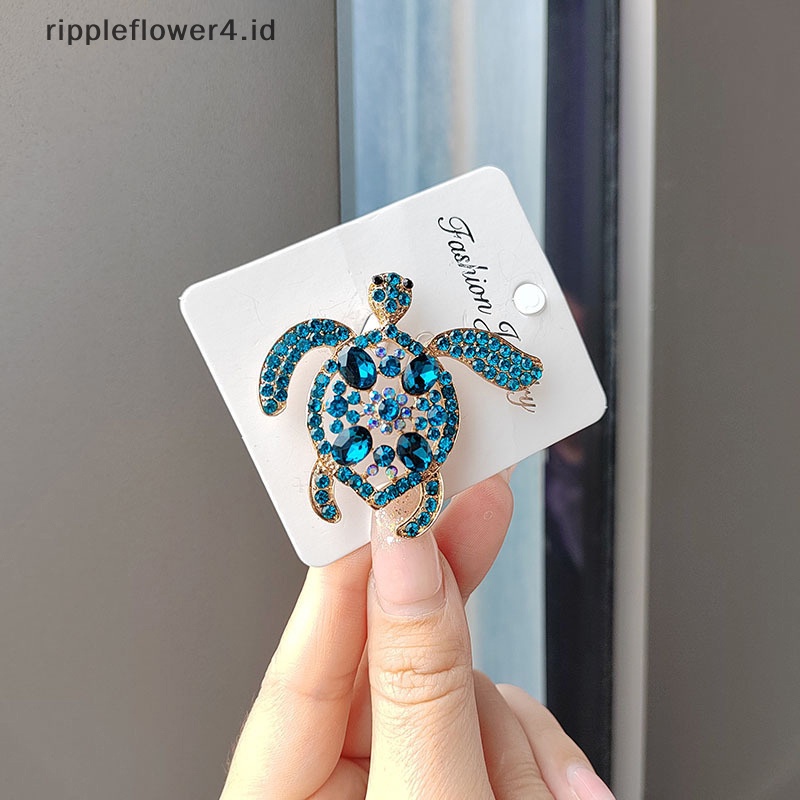 {rippleflower4.id} Biru Berlian Imitasi Penyu Laut Hewan Bros Pin Kristal Vintage Logam Kura Bros Untuk Wanita Mantel Lencana Korsase Perhiasan Hadiah~