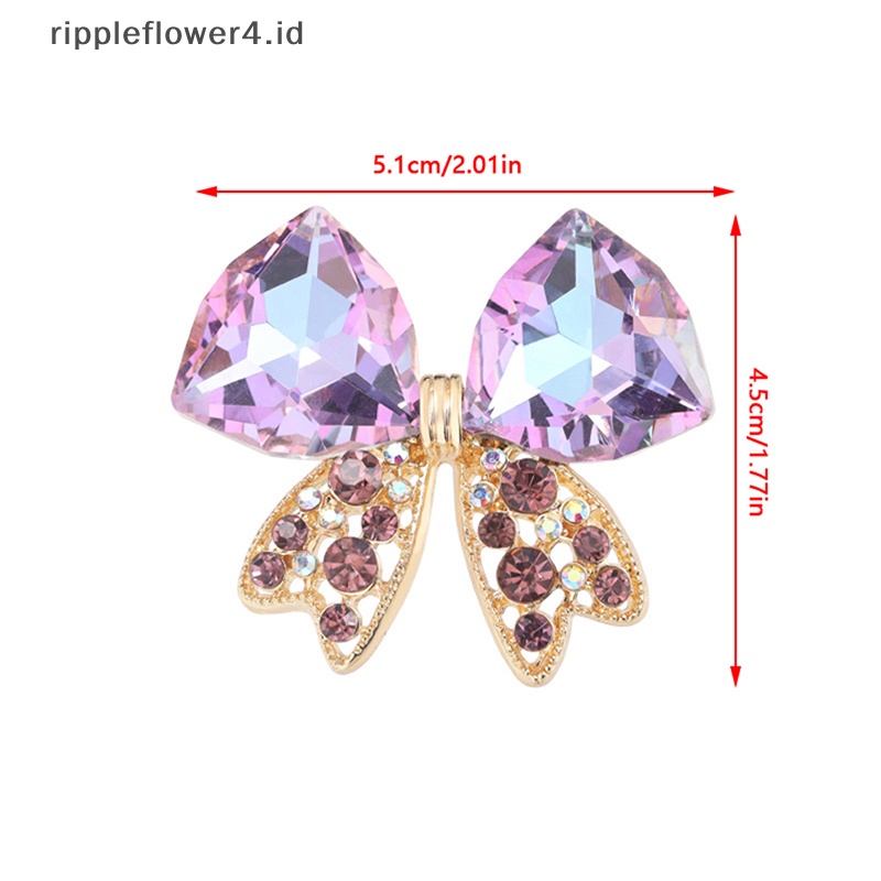 {rippleflower4.id} Baru Kedatangan Indah Bersinar Kristal Busur Bros Untuk Wanita Fashion Perhiasan Pakaian Lencana~