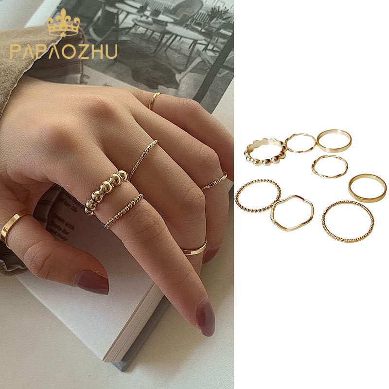 Magic789 8 Pcs Retro Emas Memutar Hollow Bulat Cincin Set Untuk Wanita Perempuan Gaya Dapat Ditumpuk Geometris Rings Chic Hiasan Jari Pakaian Sehari-Hari