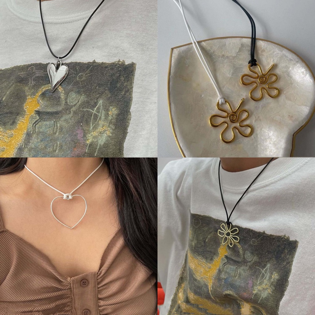 Kalung Kerah Tali Liontin Bunga Hati Bahan Kulit Bohemian Untuk Wanita Perempuan chocker