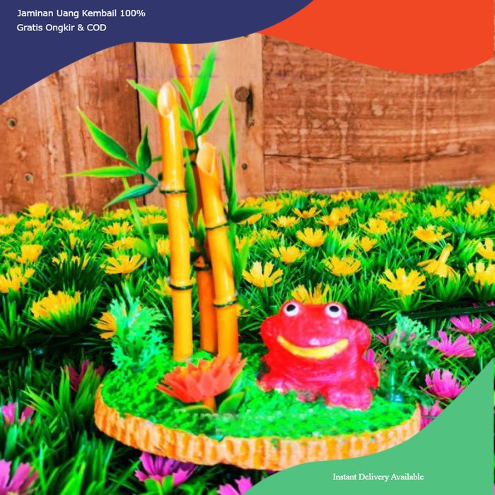 hiasan aquarium kodok dan bambu, dekorasi aquarium kodok dan bambu, hiasan aquarium katak dan bambu,