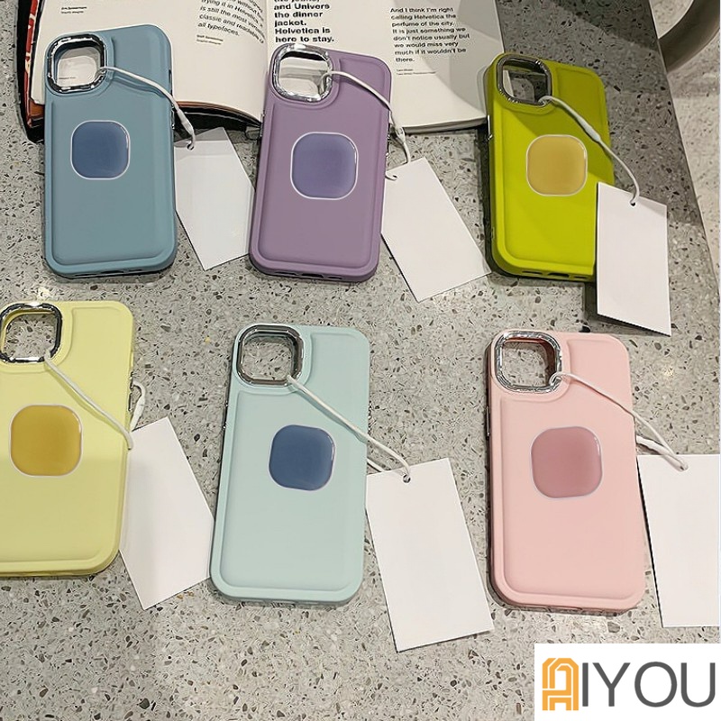 IPHONE Airbag anti Jatuh Fluorescent Candy Color Phone Case Warna Solid Tahan Debu Kompatibel Untuk Iphone14 7 8 plus x xs xr xsmax pro max mini 11 12 13 14 Dengan Tempat Ponsel Persegi