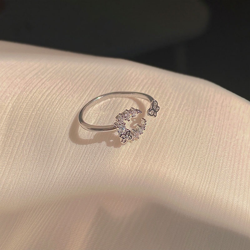 Cincin Pembukaan Geometris Kupu-Kupu Bulan Alloy Berlian Imitasi Korea Untuk Anak Perempuan