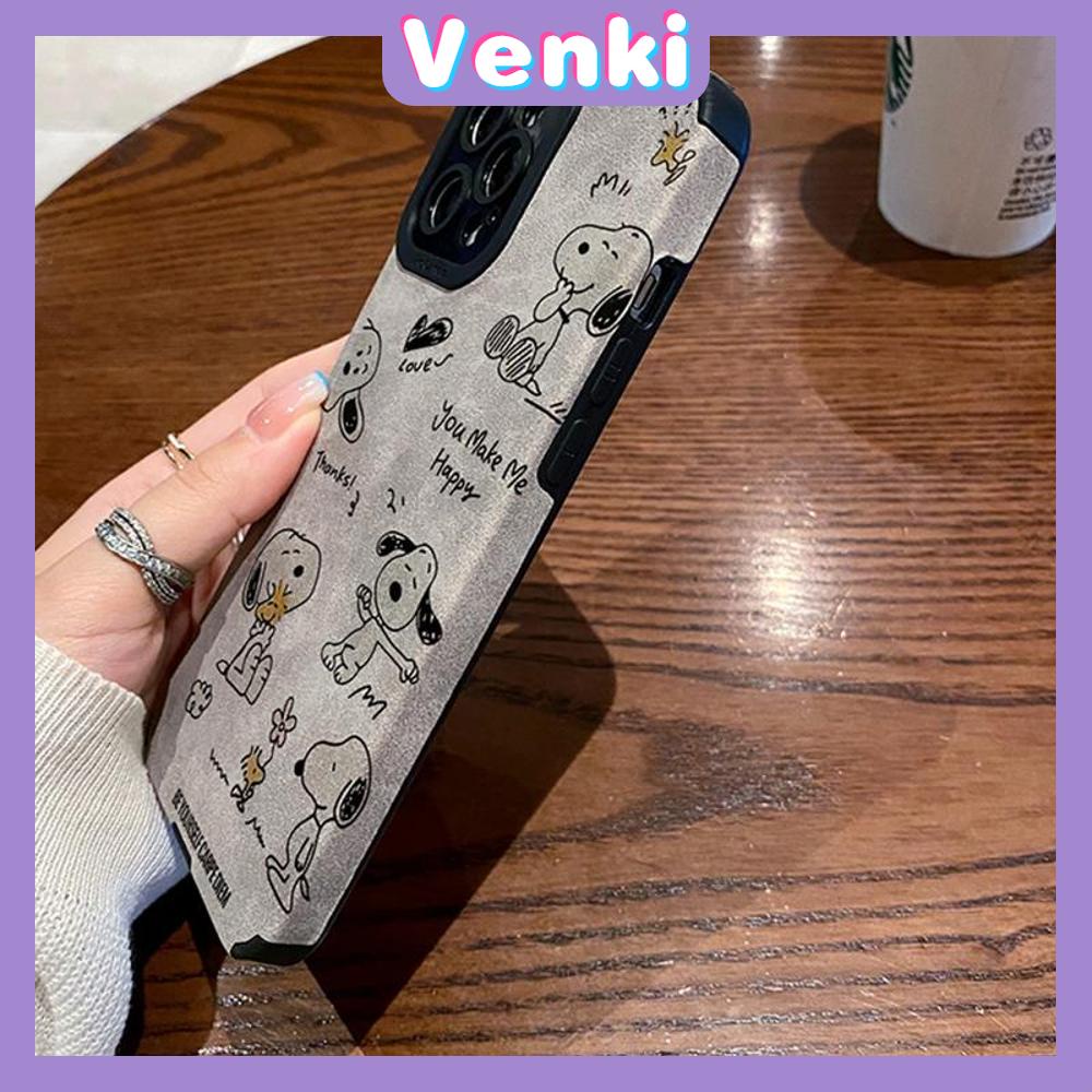 VENKI - Untuk iPhone 11 iPhone Case Kulit Dilaminasi Murid Mata Suede Phone Case Soft Shockproof Airbag Pelindung Kamera Lucu Kartun Anjing Kompatibel dengan iPhone 14 13 12 Pro XR