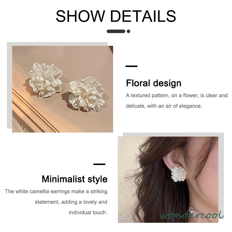 Anting Stud 925 Silver Needle Bentuk Bunga Camellia Fahion Korea Gaya Untuk Wanita-Won