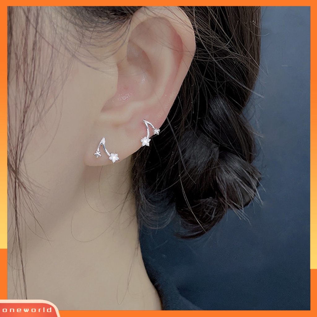 [WOD] 1pasang Anting Tusuk Tusuk Tusuk Berlian Imitasi Hias Manis Bintang Berujung Lima Hias Tembaga Warna Silver Giwang Telinga Untuk Pacaran