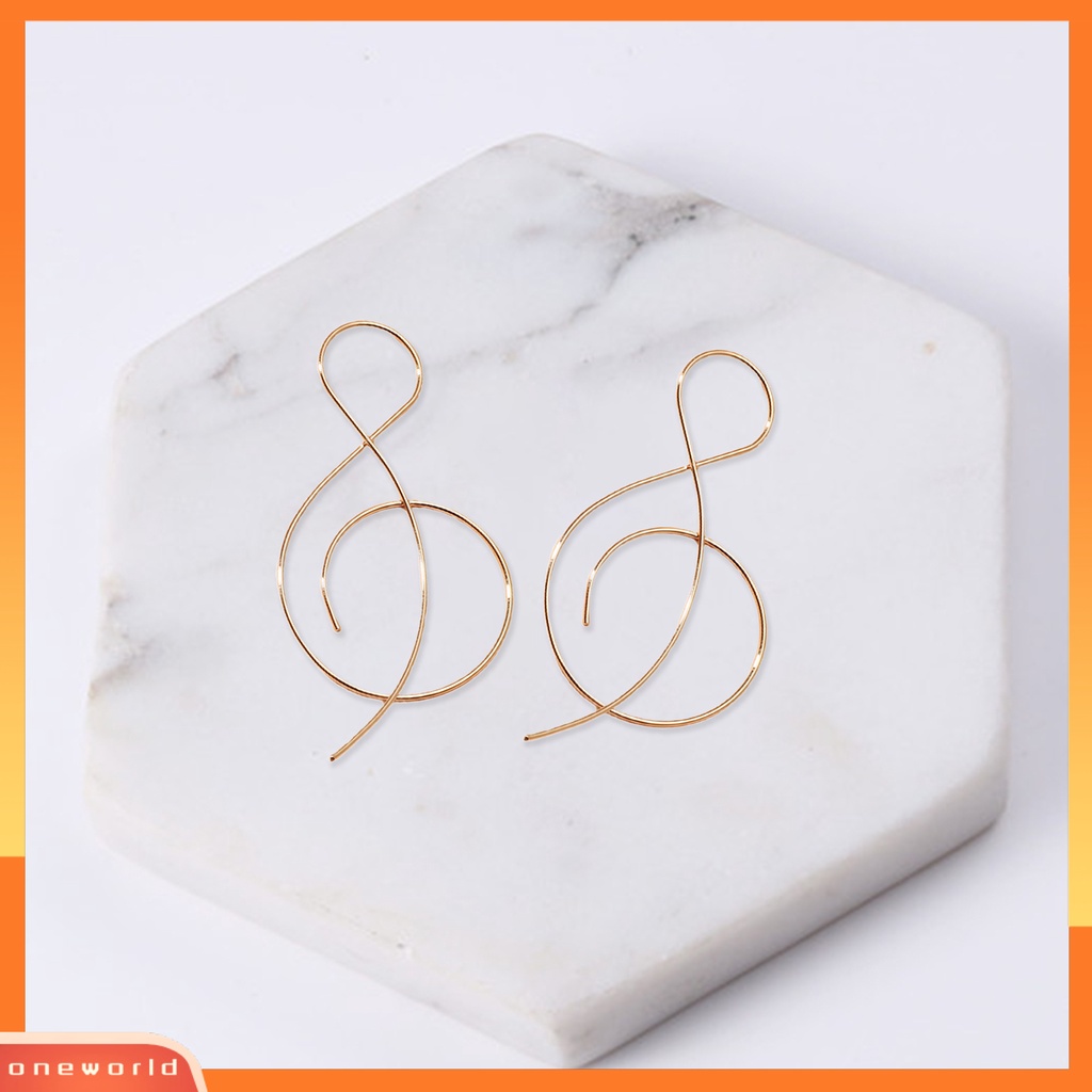 [WOD] 1pasang Ladies Creative Hoop Earrings Bentuk Catatan Musik Garis Sederhana Indah Berlebihan Anti Jatuh Drop Earrings Untuk Pergi Jalan