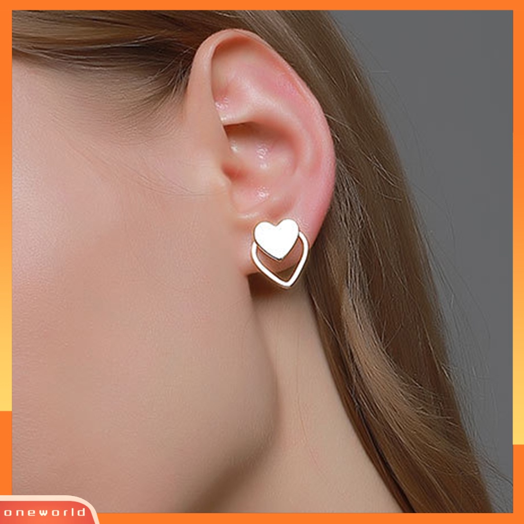 [WOD] 1pasang Anting Stud Dua Lapis Hati Sederhana Wanita Indah Semua Pertandingan Ear Studs Untuk Pakaian Sehari-Hari