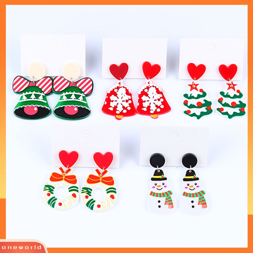 [WOD] 1pasang Anting Menjuntai Lonceng Natal Dress Up Wanita Warna Kontras Kartun Anting Menjuntai Untuk Xmas