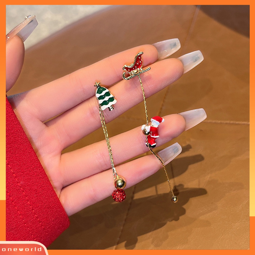 [WOD] 1pasang Anting Menjuntai Asimetris Rantai Panjang Rumbai Manis Festival All-match Dekorasi Hadiah Xmas Natal Santa Claus Snowflake Bell Drop Earrings Perhiasan Untuk Tahun Baru