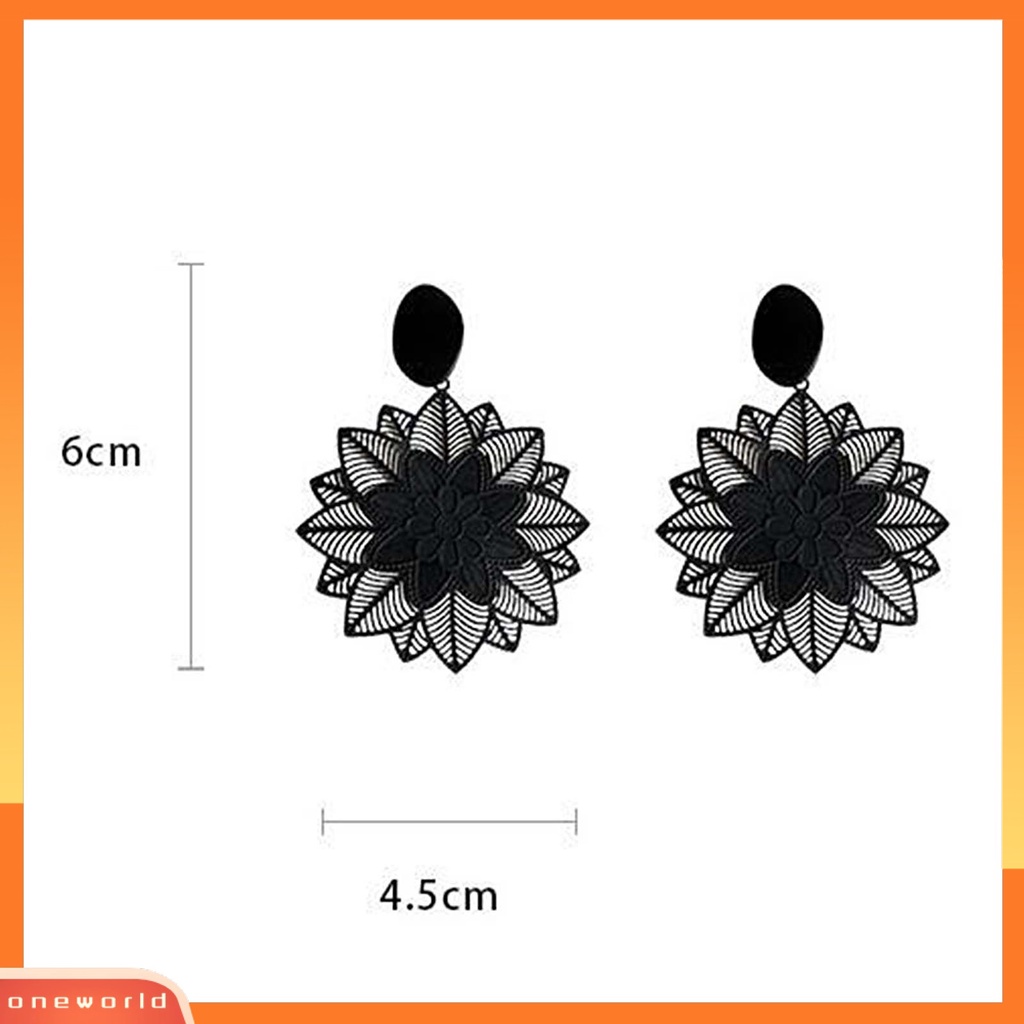 [WOD] 1pasang Anting Wanita Berongga Keluar Bentuk Bunga Perhiasan Vintage Anting Drop Berlebihan Untuk Perjamuan