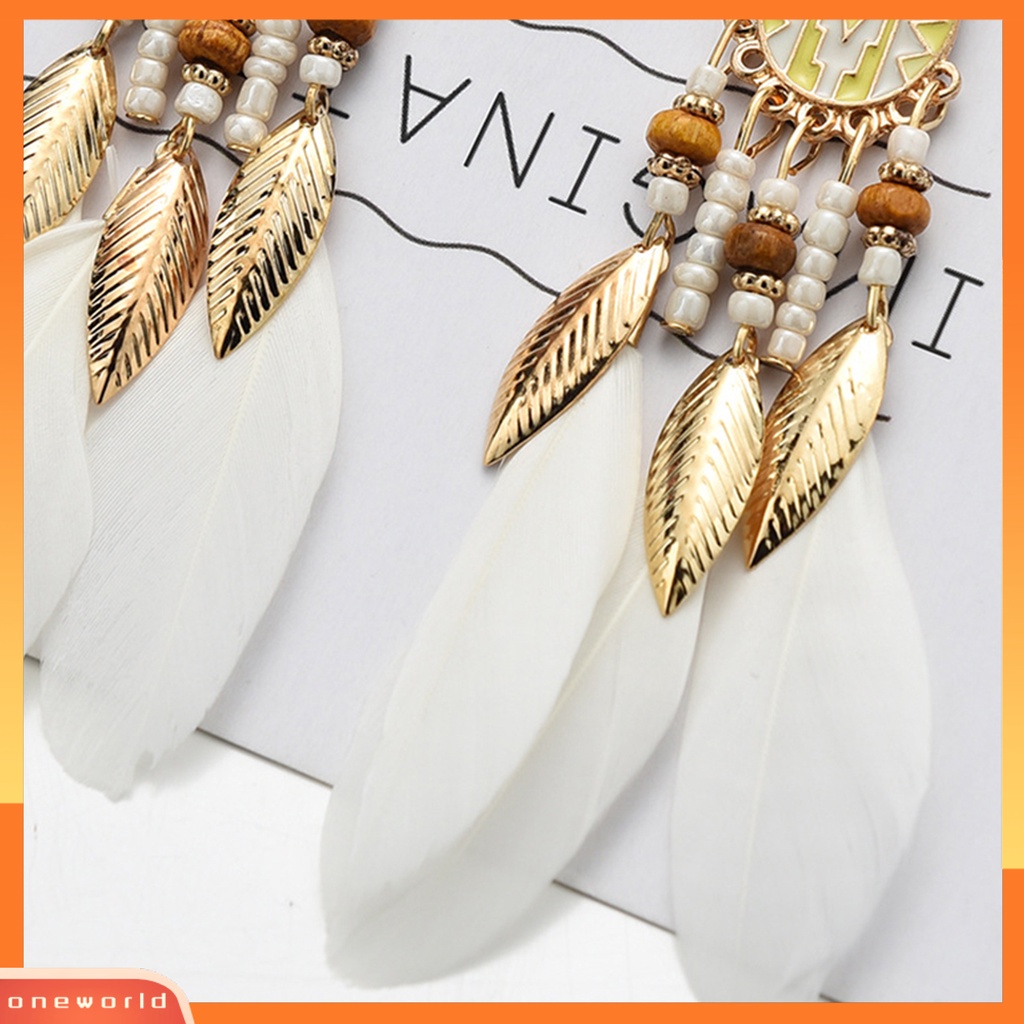 [WOD] 1pasang Manik-Manik Multicolor Retro Drop Earrings Bohemian Panjang Bulu Kait Anting Perhiasan Pesta