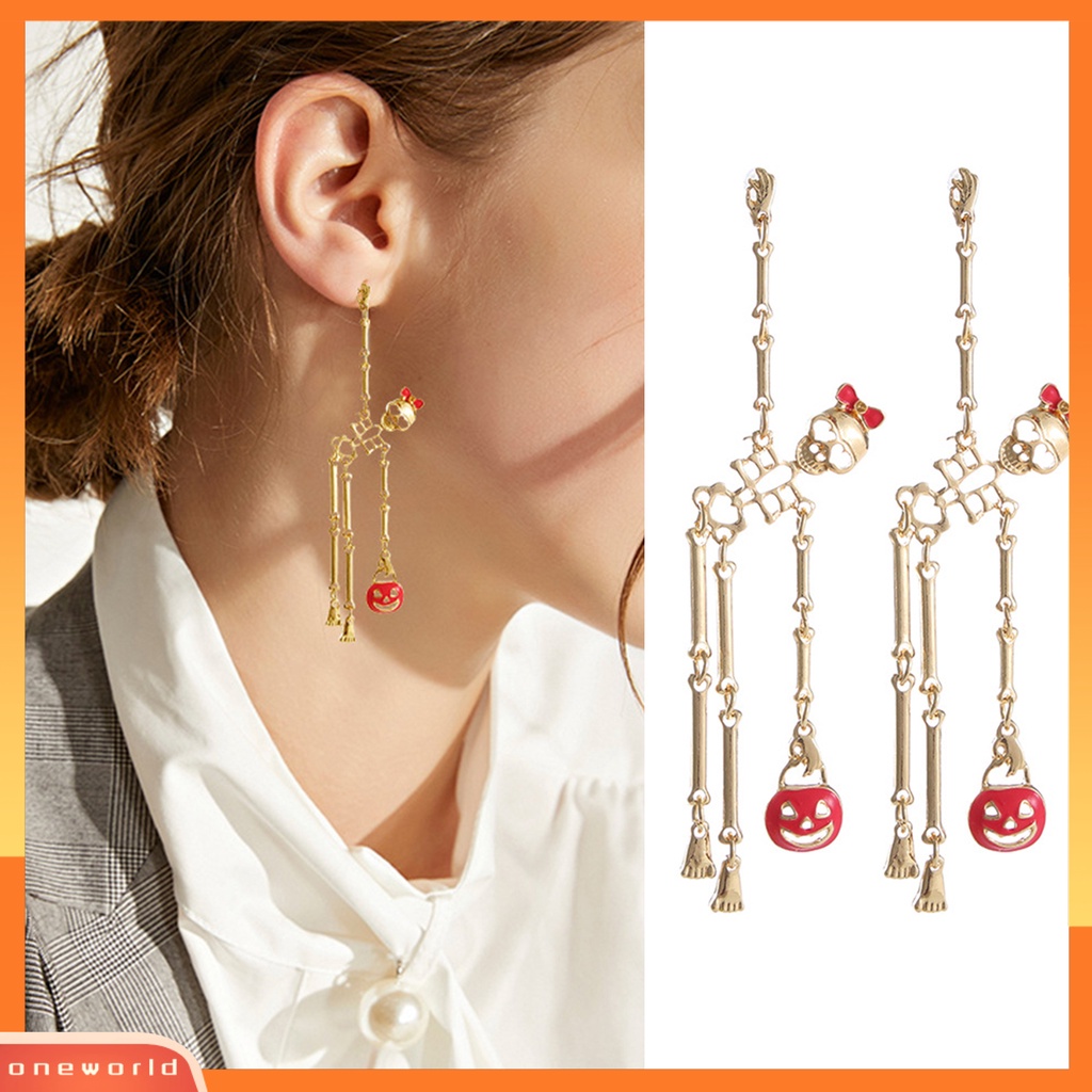 [WOD] 1pasang Anting Halloween Gaya Punk Desain Kartun Hypoallergenic Electroplating Colorfast Hiasan Telinga Aksesoris Skeleton Menjuntai Anting Halloween Untuk Pacaran