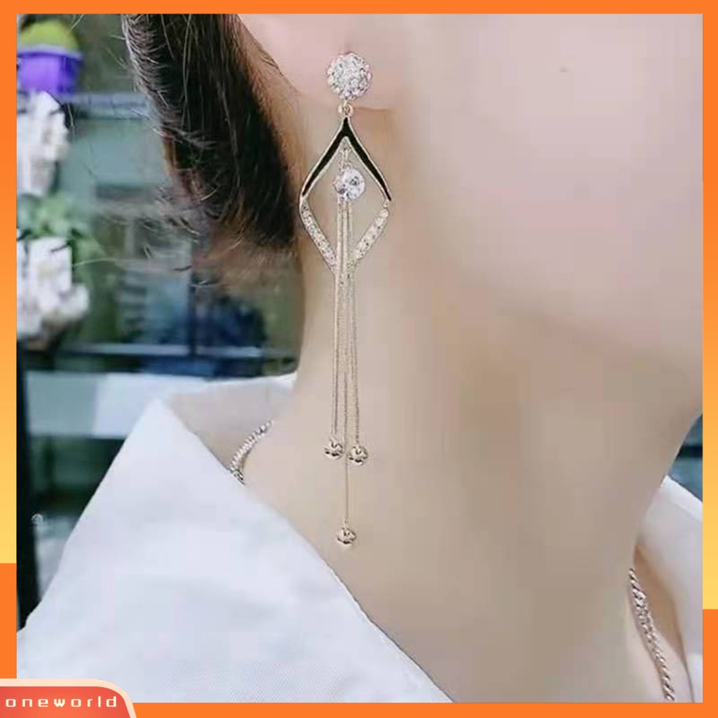 [WOD] 1pasang Anting Wanita Rumbai Berlian Imitasi Tahan Lama Romantis Drop Earrings Untuk Pacaran