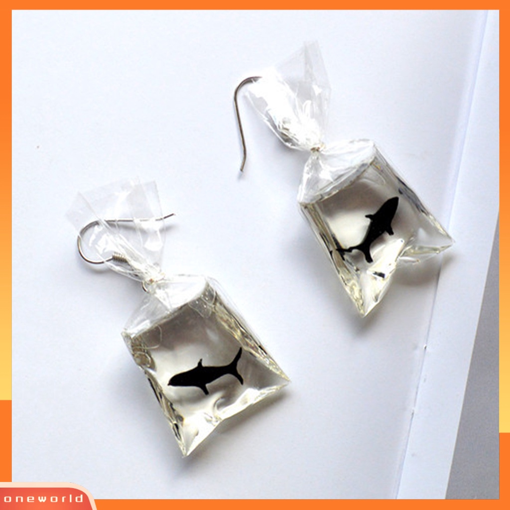[WOD] 1pasang Tindik Hidup Resin Wanita Anting Ikan Mas Kantong Air Menjuntai Anting Perhiasan Aksesoris