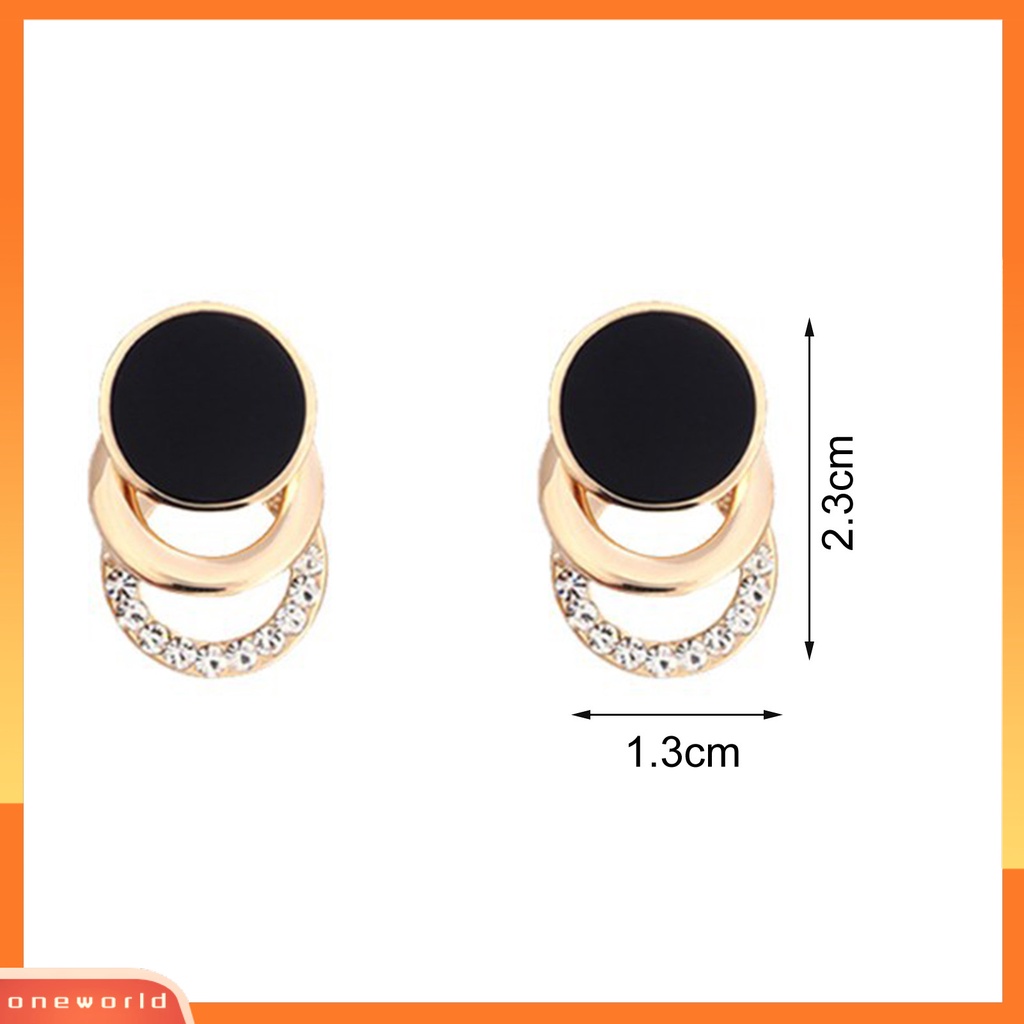 [WOD] 1pasang Ear Studs Multi-layer 3cincin Bulat Lingkaran Hitam Hadiah Fashion Perhiasan Berlian Imitasi Berkilau Wanita Anting Untuk Harian