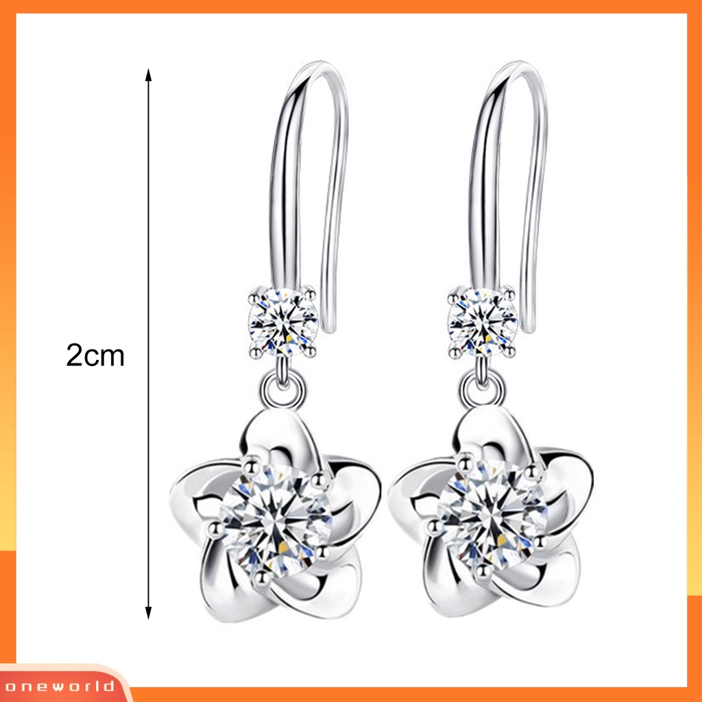 [WOD] 1pasang Anting Wanita Bentuk Bunga Berlian Imitasi Mengkilap Simetris Drop Earrings Untuk Hadiah