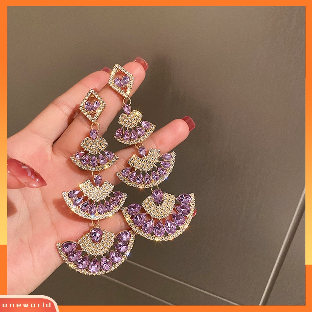 [WOD] 1pasang Anting Lady Menjuntai Berlian Imitasi Multi-layer Shiny Berbentuk Kipas Anting Menjuntai Panjang Untuk Hadiah