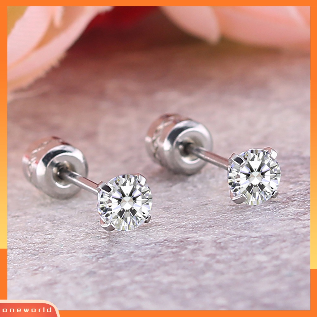 [WOD] Anting Giwang Fashionable Unisex Berlian Imitasi Bulat Cubic Zirconia Titanium Steel Untuk Hadiah